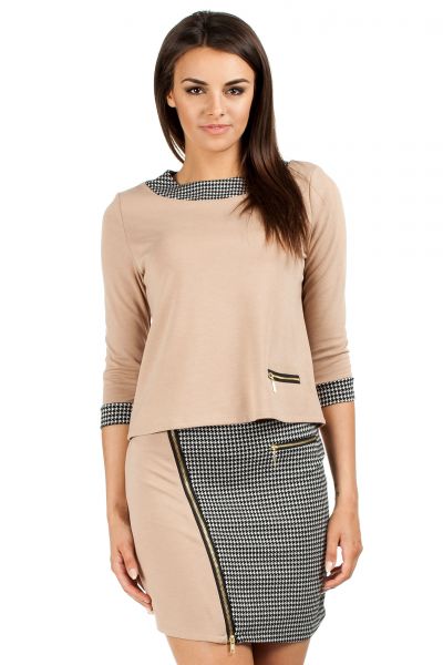MOE111 Trapeze high collar blouse cappuccino Women Shirts & Tunics